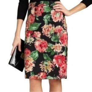 Talbots Floral roses Pencil Skirt size 6P black pinks